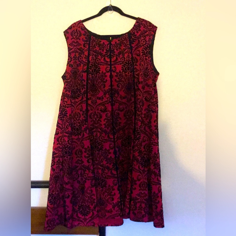 Deep red dress with black velour detail size 24
